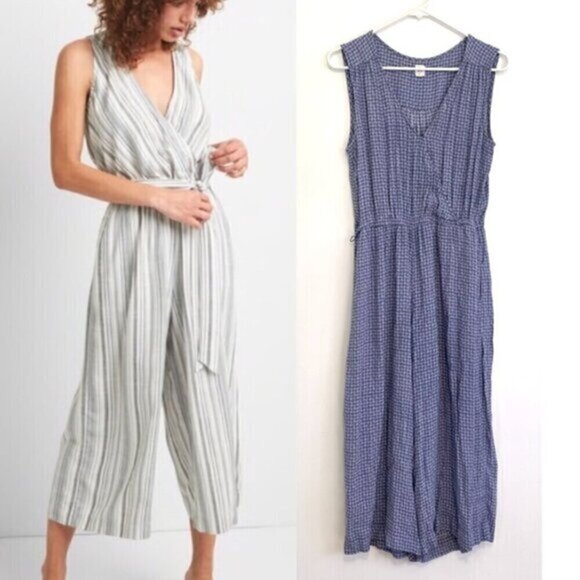GAP Sleeveless Wrap Jumpsuit Periwinkle Blue / Purple Surplice Cropped NO BELT M - Picture 1 of 13